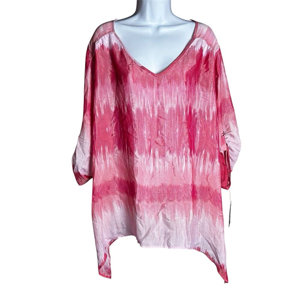 Zac & Rachel Woman Size 2X Women’s V‎ Neck Roll Tab Sleeve Blouse - NWT